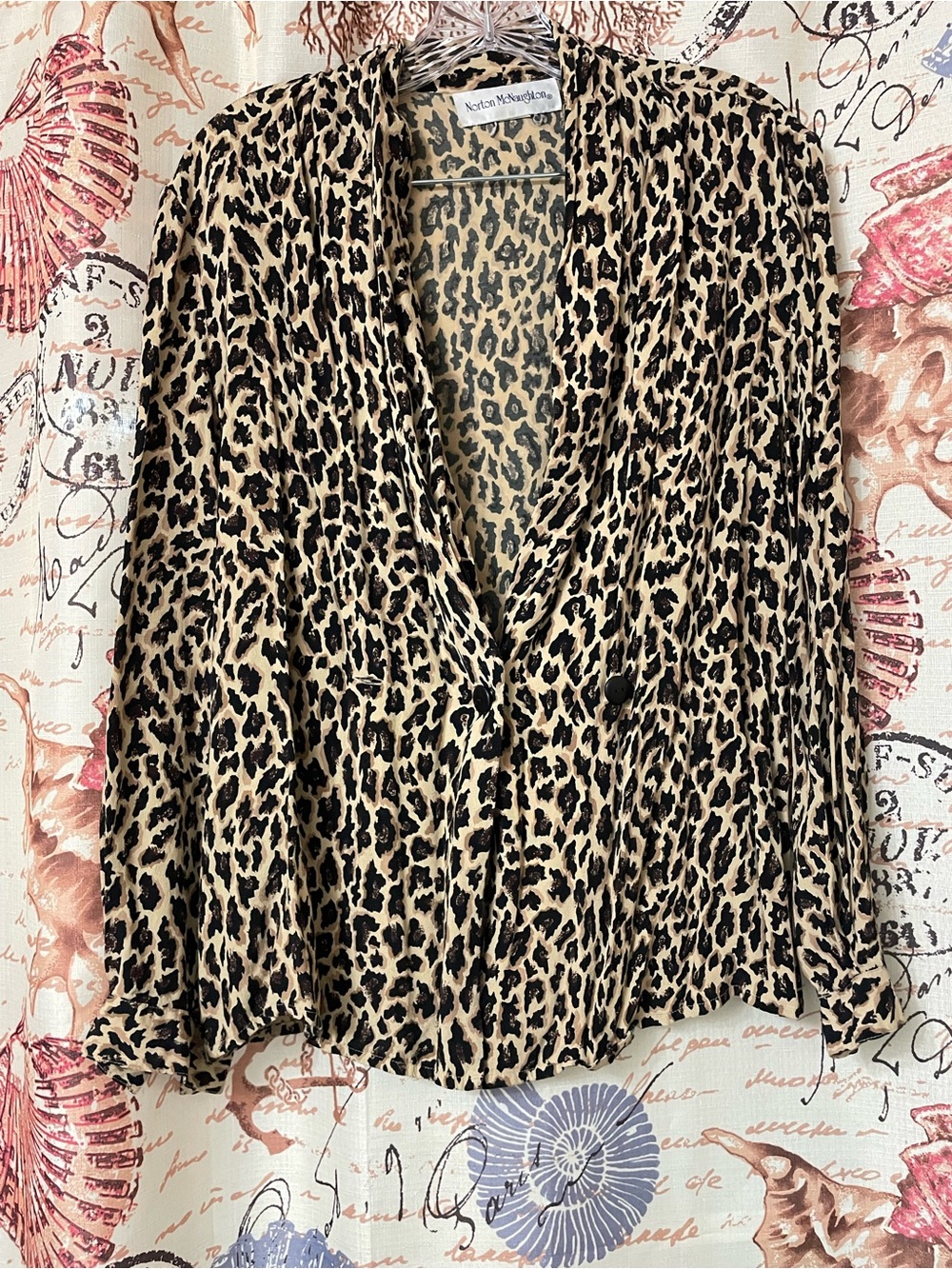 Norton McNaughton Leopard Print Button-Down Blouse in Tan and Black